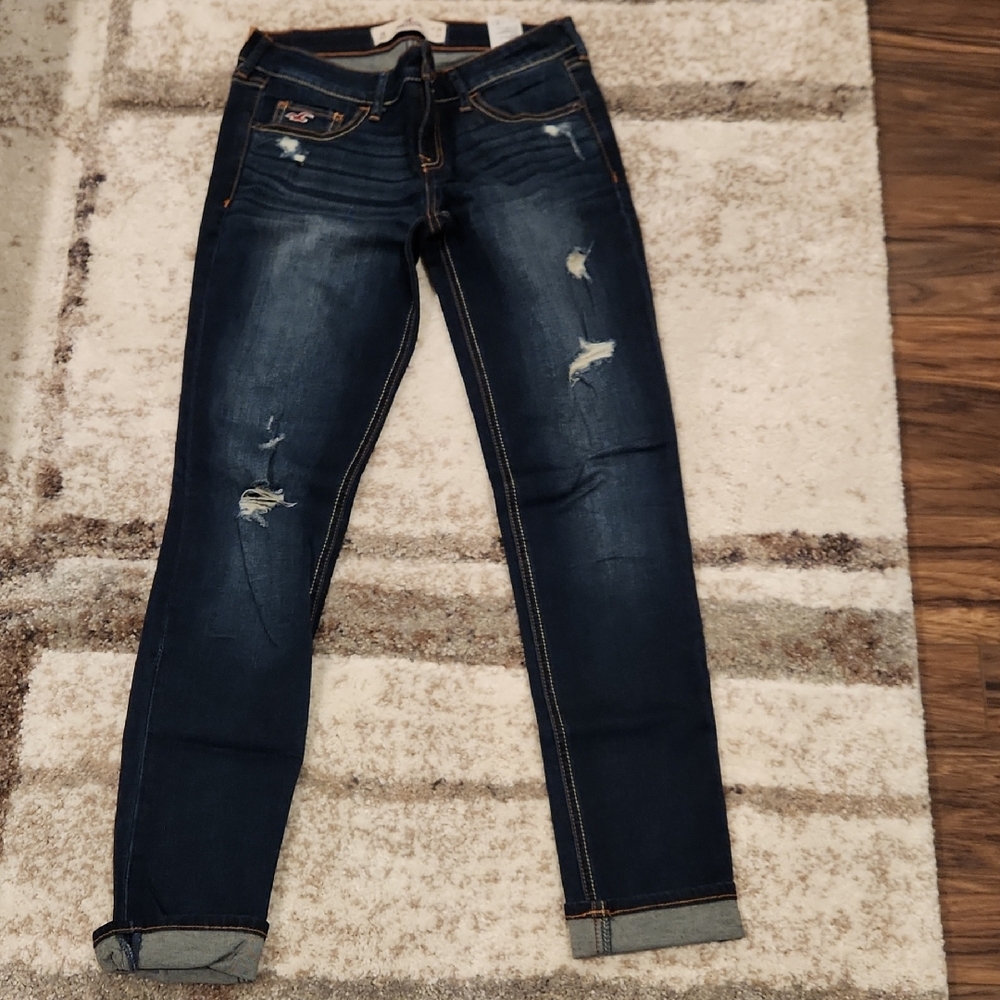 Hollister Navy Ripped Skinny Jeans
